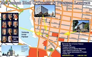 CLICK TO LARGE Victoria street map location for office of Charlotte Salomon, QC,  personal injury lawyer  ICBC claims settlement disputes - with McConnan Bion O'Connor Peterson law corp