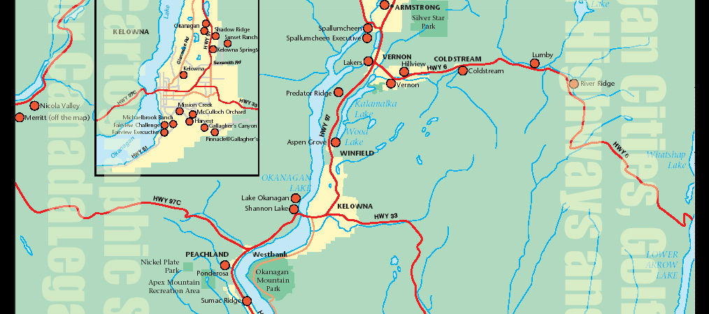 Large Highway Map Of Okanagan Region Of Bc City Towns