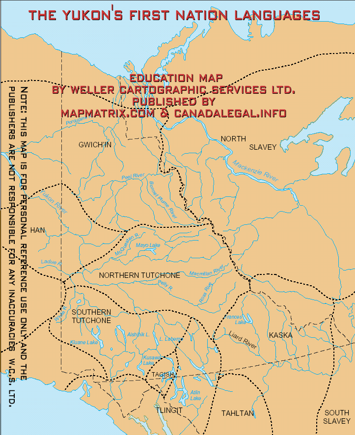Yukon First Nations Languages Map of geographical historic locations -  CLICK FOR MORE INFO